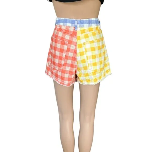 FARM Rio Yellow & Orange Gingham Jean Shorts with Blue Waistband - Picture 3 of 11